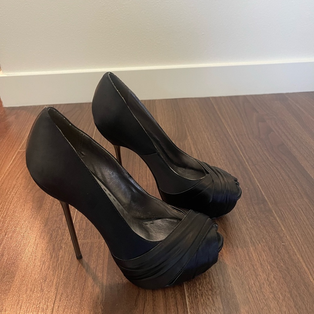 Black Peep-Toe Stilettos